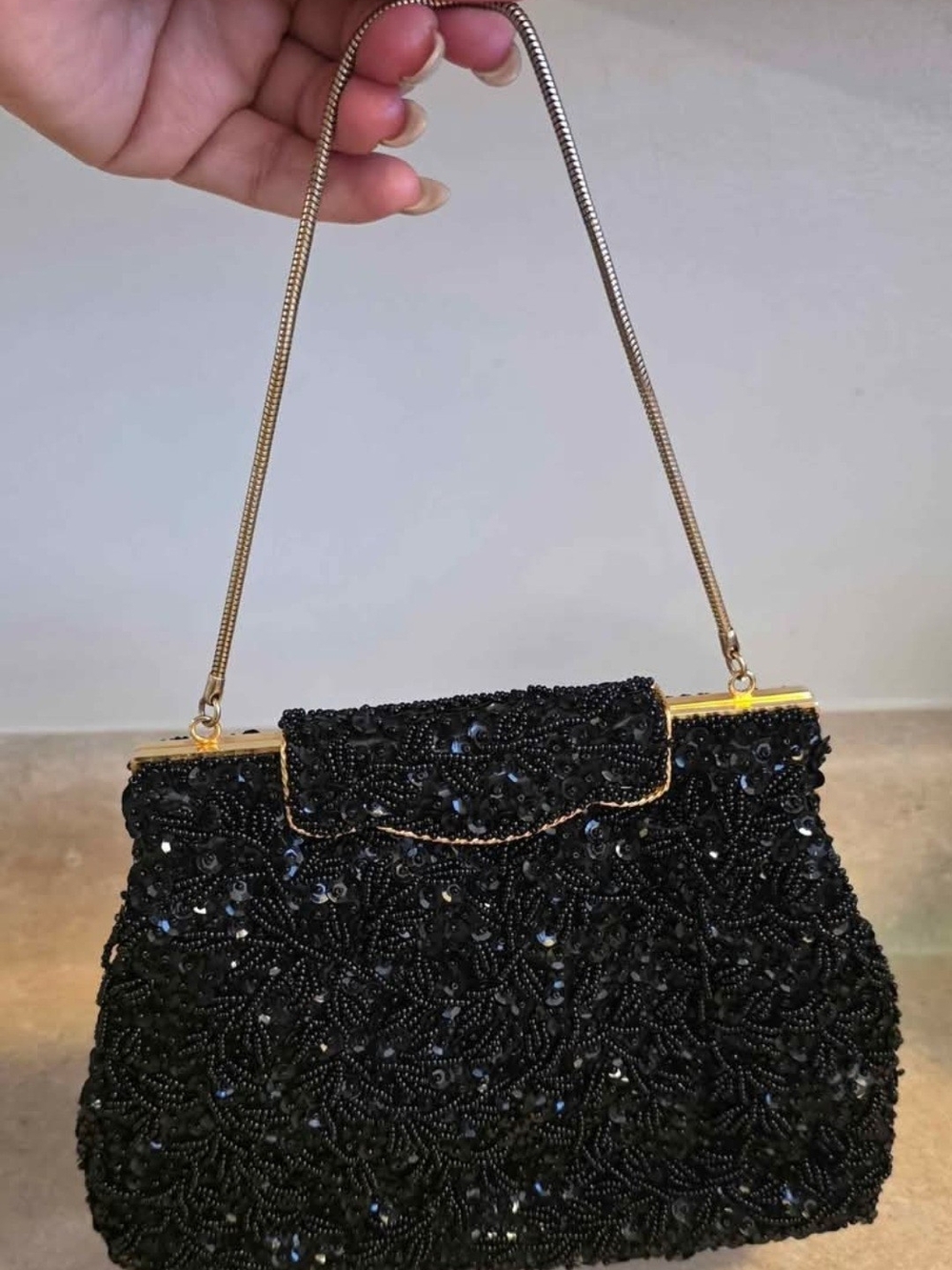 Black Beaded Evening Handbag Vintage